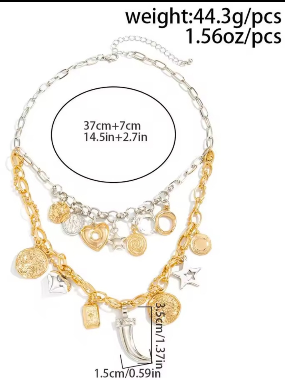 Two-Tone Gold & Silver Charm Layer Necklace - Picture 5 of 8